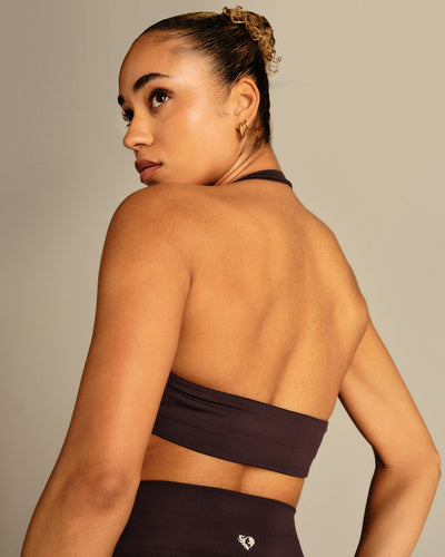 Essential Twist Front Halter Bra - Cafe Noir | Women's Best