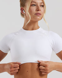 Power Seamless Short Sleeve Crop Top | White