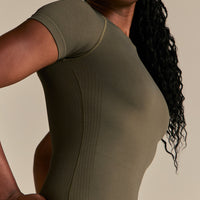Power Seamless Short Sleeve Top | Dark Olive