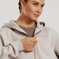 Comfort Cropped Full Zip Hoodie | Stone