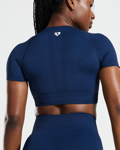 Power Seamless Short Sleeve Crop Top - Sapphire Blue