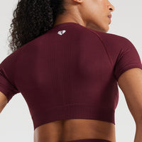 Power Seamless Short Sleeve Crop Top | Dark Cherry
