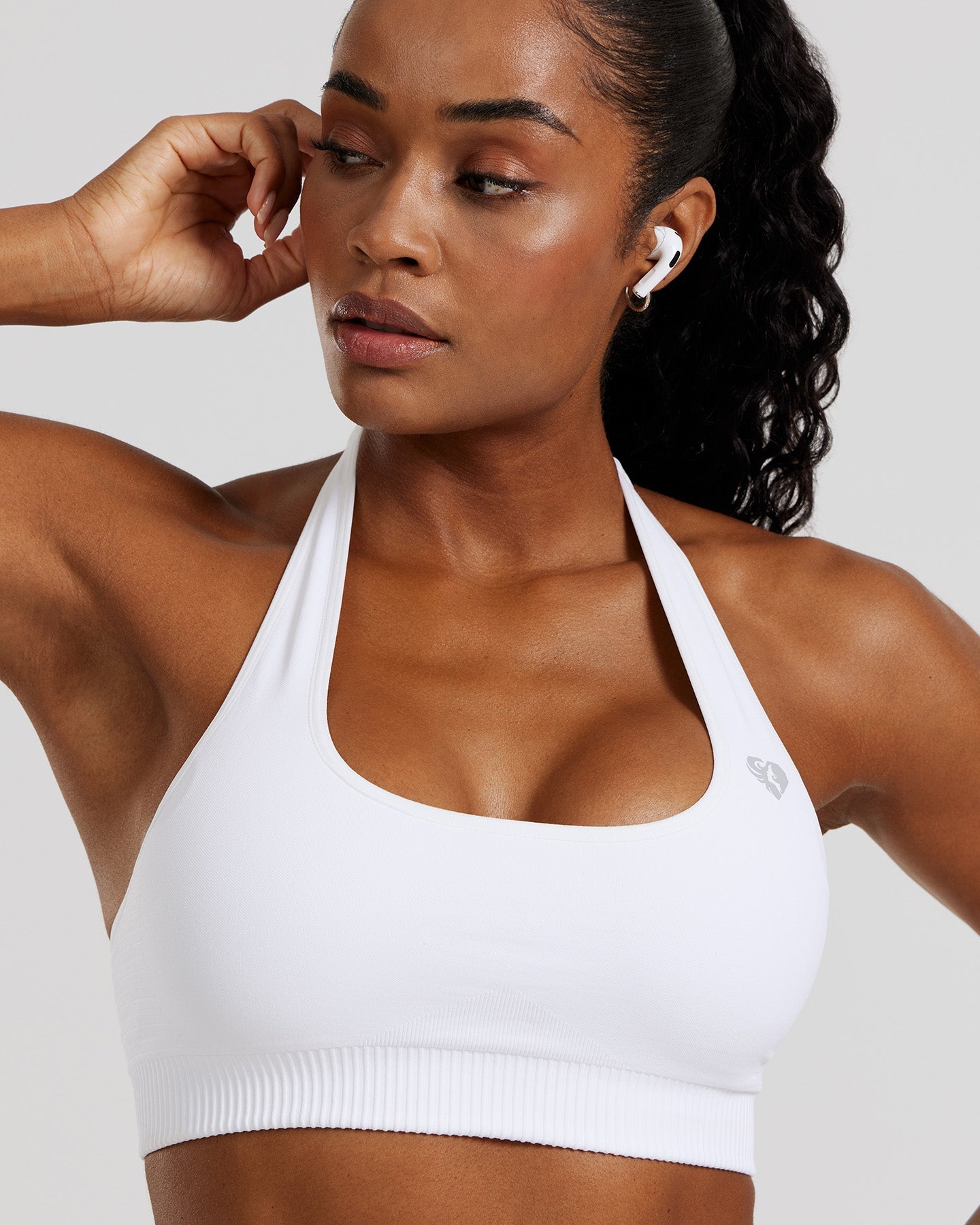 Power Seamless Halter Neck Bra | White