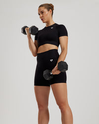 Power Seamless Short Sleeve Crop Top | Black