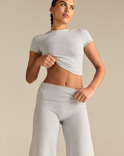 Cotton Contour Fold Over Straight Leg Pants | Grey Marl