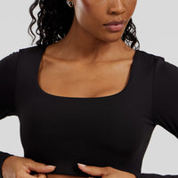 Essential Long Sleeve Built-In Bra Top | Black