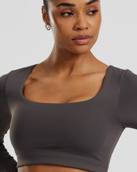 Essential Long Sleeve Built-In Bra Top | Graphite