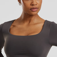 Essential Long Sleeve Built-In Bra Top | Graphite