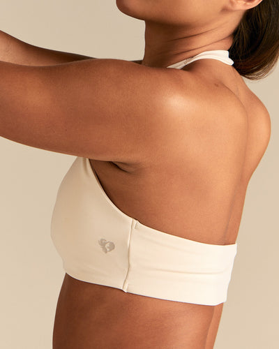 Essential Twist Front Halter Bra | Coconut White