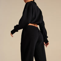 Comfort Lightweight Half Zip Draw Hem Sweat | Black