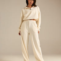 Comfort Lightweight Half Zip Draw Hem Sweat | Coconut White