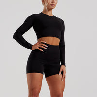 Essential Long Sleeve Crop Top | Black