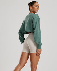 Comfort Oversized Cropped Long Sleeve T-Shirt Washed | Sage