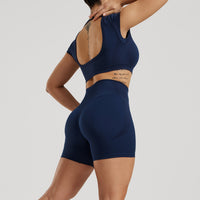 Motion Seamless Open Back Short Sleeve Crop Top | Sapphire Blue
