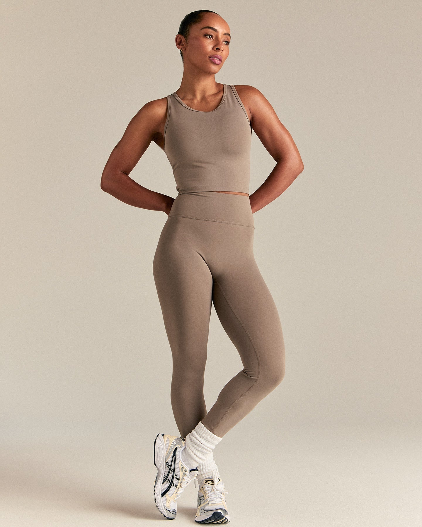 Essential Crop Tank Top | Taupe Grey