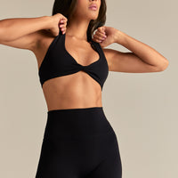 Essential Twist Front Halter Bra | Black