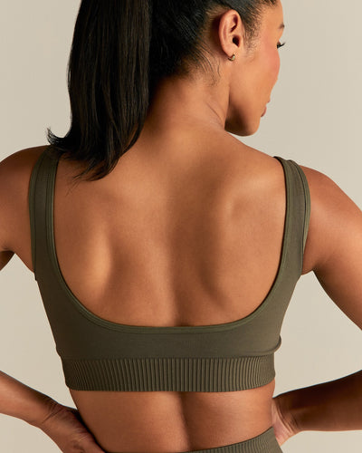 Power Seamless Open Back Mini Bra | Dark Olive