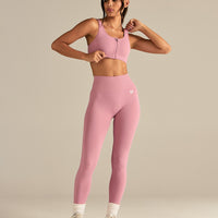 Power Seamless Zip Front Bra | Blush Pink