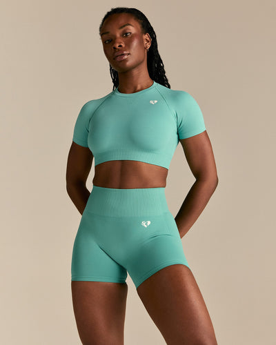 Power Seamless Short Sleeve Crop Top | Marine Green