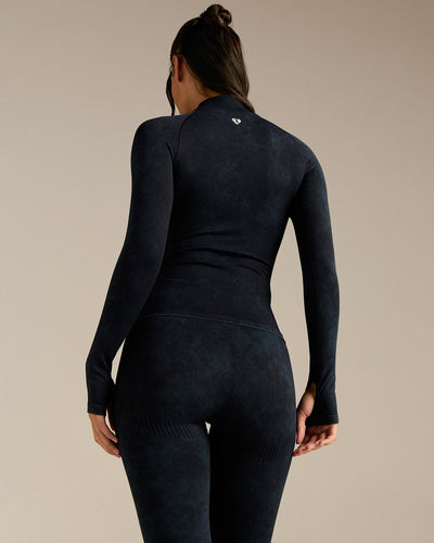 Power Seamless Mock Neck Long Sleeve Top | Washed Black