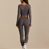 Define 2.0 Long Sleeve Scrunch Crop Top | Slate Grey (2/6)
