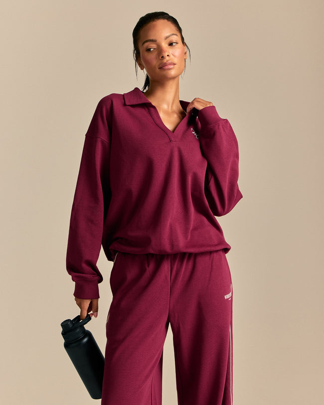 Comfort Lightweight Henley Sweat | Deep Berry (6/6)