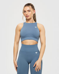 Power Seamless High Neck Bra | Smoke Blue