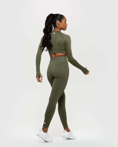 Khaki Sculpt Luxe Long Sleeve Sports Top