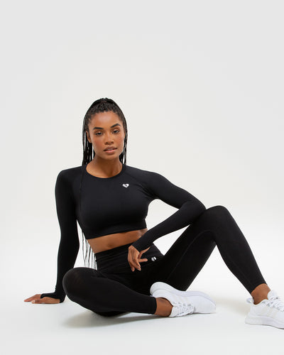Black Long Sleeve Gym Top. Activewear