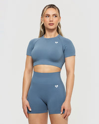 Power Seamless Short Sleeve Crop Top | Smoke Blue