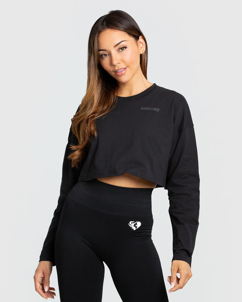 Women's black long sleeve crop top