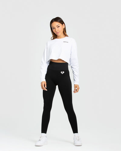 Comfort Oversized Cropped Long Sleeve T-Shirt White Women's Best