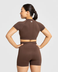 Power Seamless Short Sleeve Crop Top | Walnut Brown